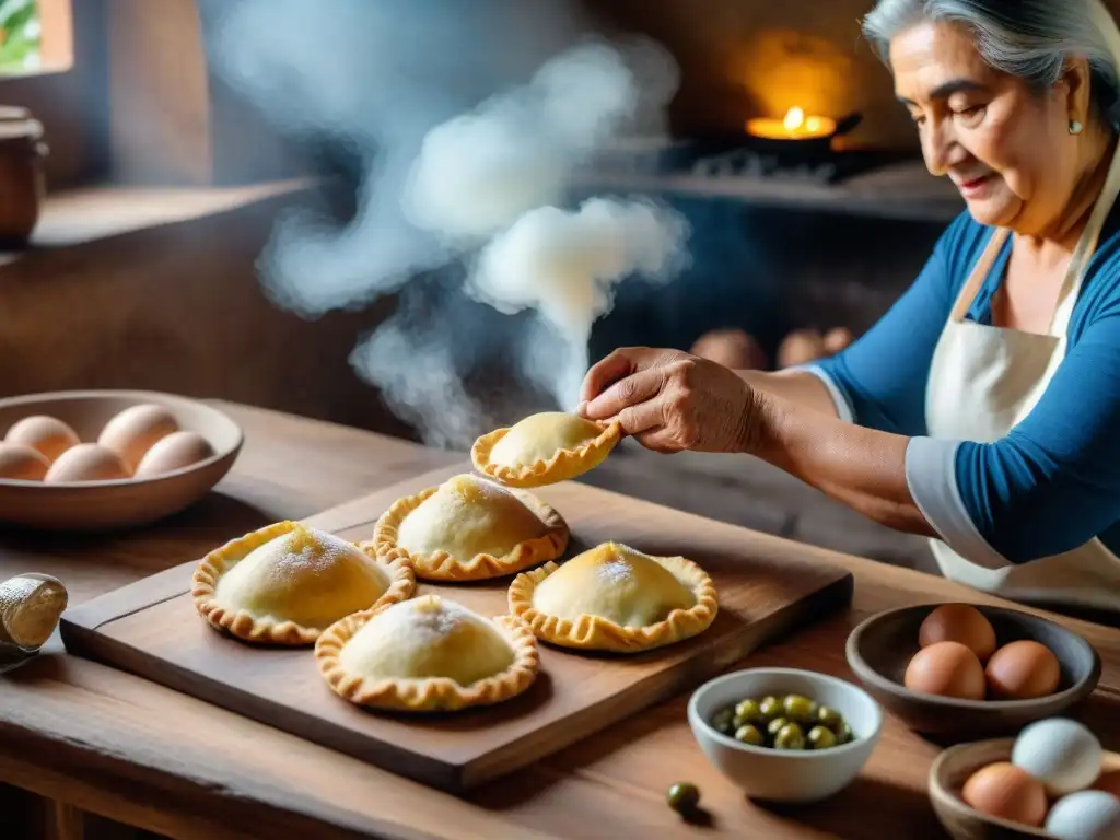 Una abuela uruguaya experta en cocina tradicional elaborando empanadas a mano