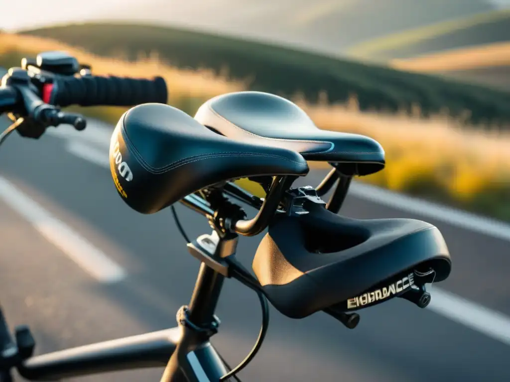 Accesorios esenciales ciclista Uruguay: Detalle de un asiento de bicicleta ergonómico de alta calidad, perfecto para viajes largos