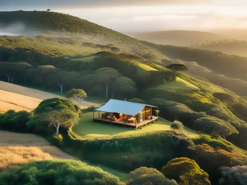 Acogedora cabaña ecológica en Uruguay para parejas, rodeada de naturaleza y romance al atardecer