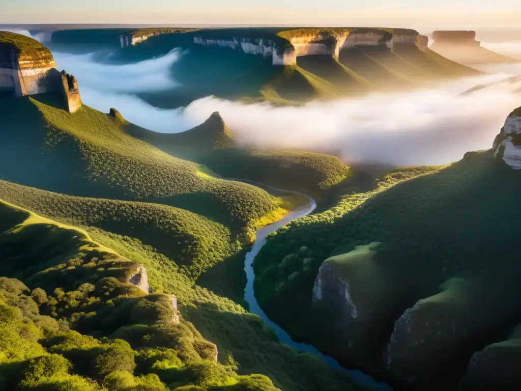 Un amanecer hipnotizante sobre los acantilados de Parque Nacional Quebrada de los Cuervos en Uruguay