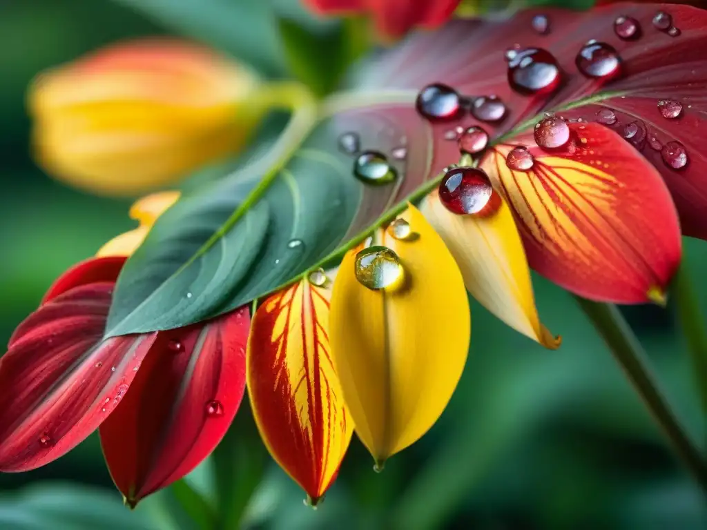 Alstroemeria roja y amarilla en jardín lluvioso de Uruguay, fotografiar bajo la lluvia