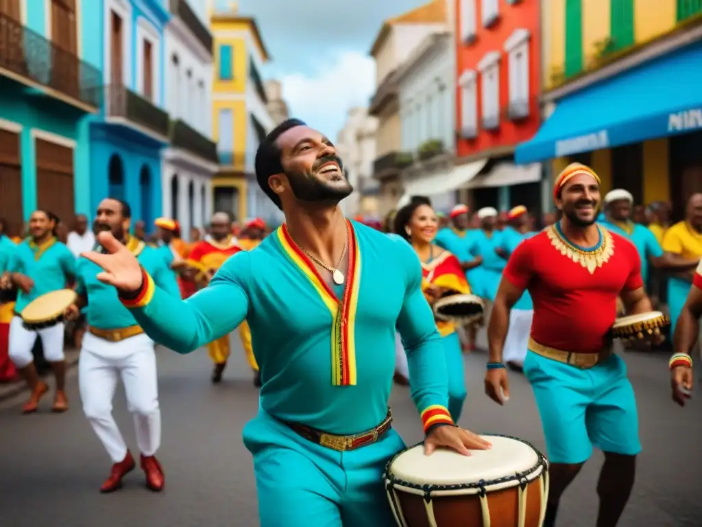 Una animada celebración de la diversidad y la comunidad en un desfile callejero de candombe en el Barrio Sur de Montevideo