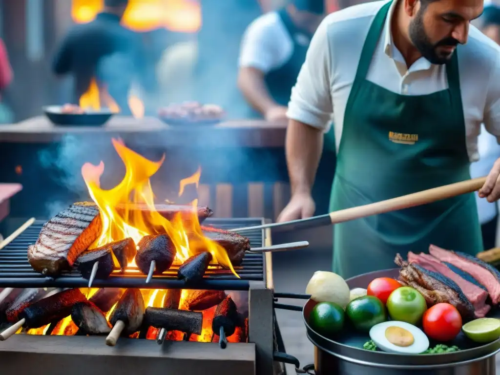 Animado asado en el tradicional Mercado del Puerto Montevideo