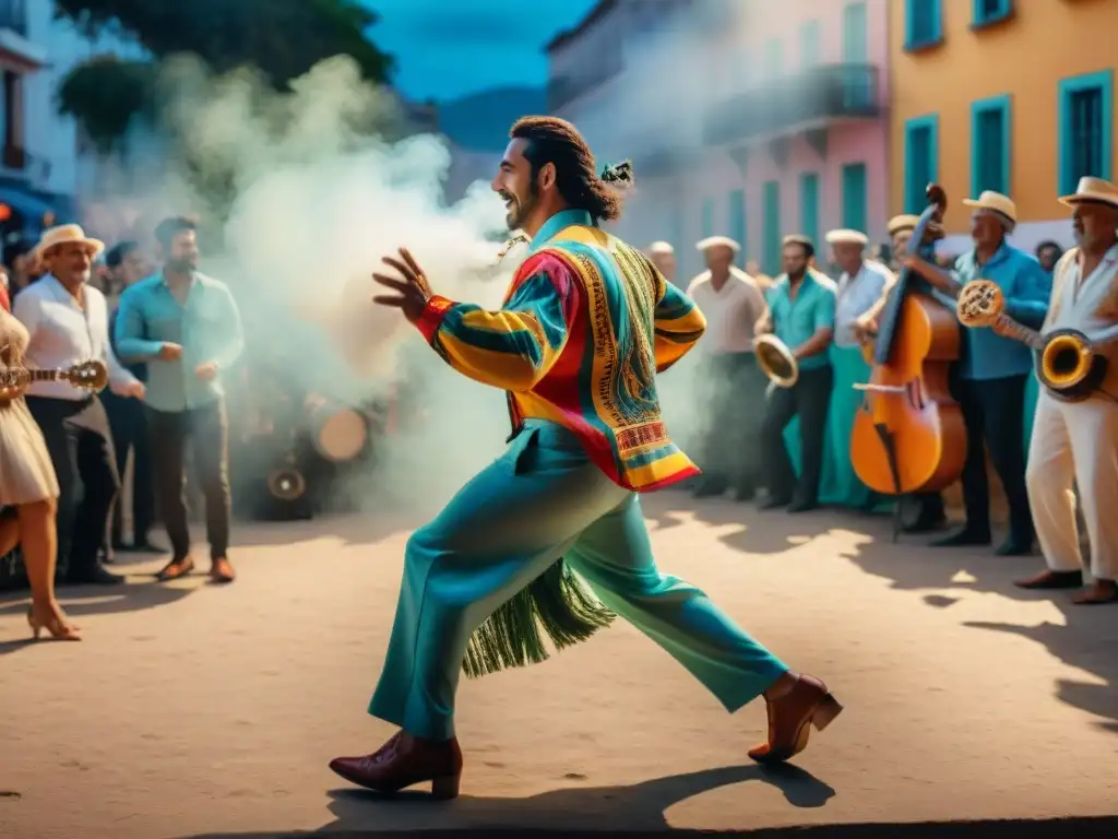 Un animado baile al aire libre en Uruguay, con ritmos música tropical Uruguay, gente de todas las edades disfrutando con pasión