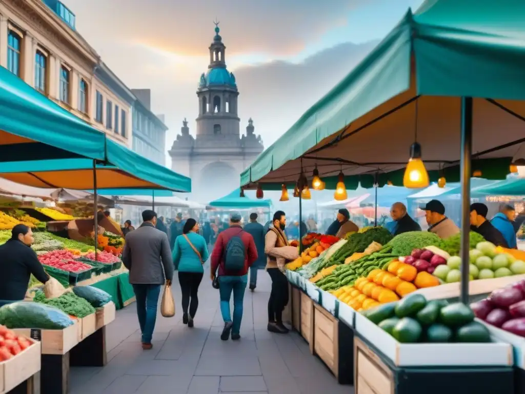 Un animado mercado vegano en Uruguay con frutas, verduras y productos coloridos