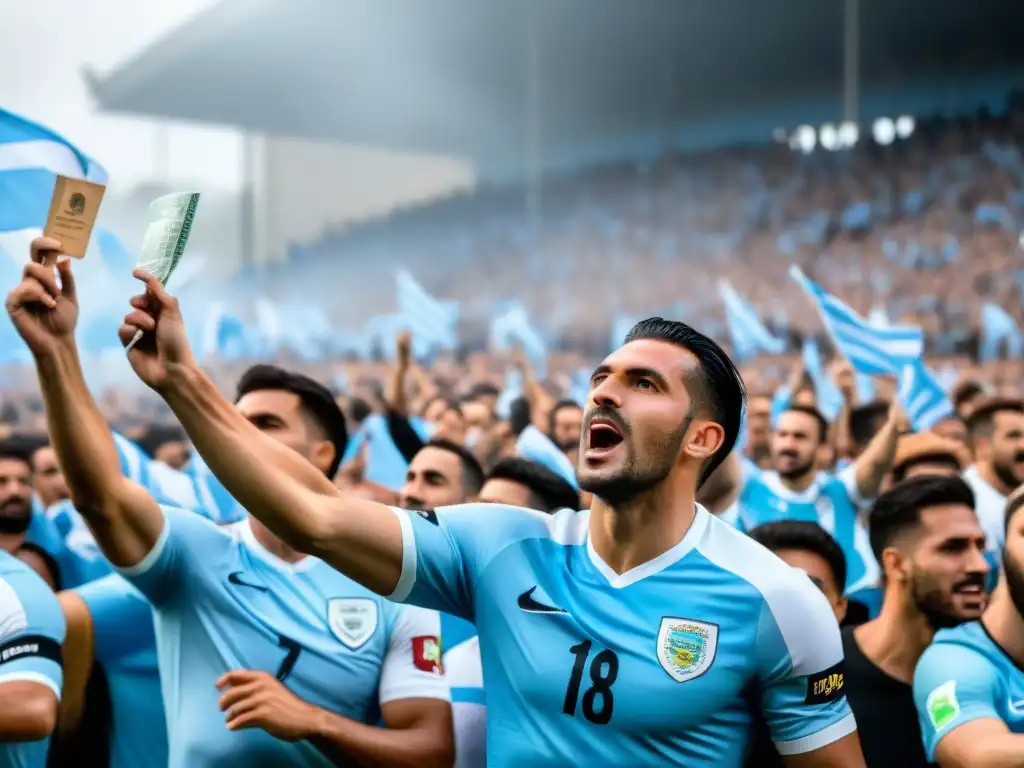 Apasionada multitud celebra en estadio uruguayo con camisetas celestes y blancas