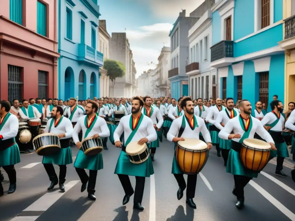 Apasionada presentación de músicos de candombe en Montevideo, reflejando la esencia de la música popular uruguaya artistas destacados