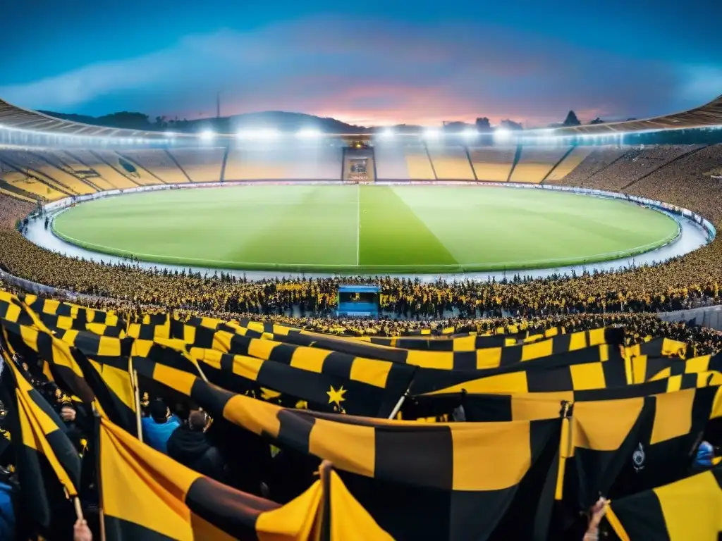 Apasionada rivalidad clásica Peñarol vs Nacional en estadio lleno de vibrante atmósfera futbolística