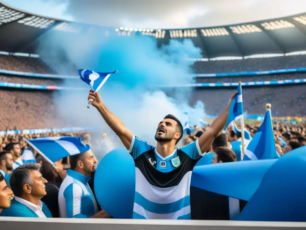 Apasionados aficionados en estadio histórico de fútbol en Uruguay