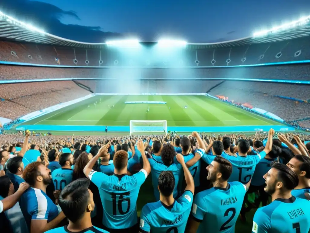 Apasionados aficionados al fútbol uruguayo animando en el estadio