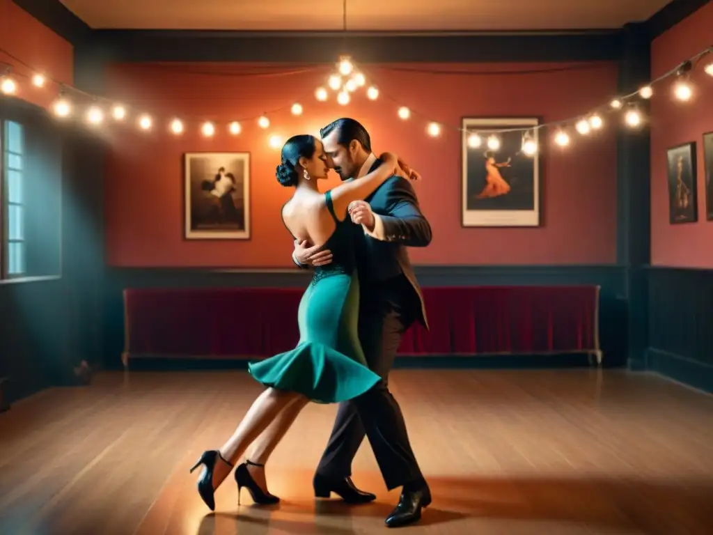 Apasionados bailarines de tango uruguayo en un taller de fotografía, moviéndose con elegancia y pasión