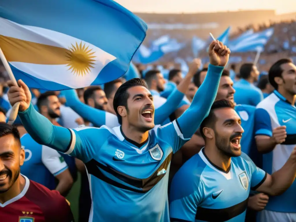 Apasionados fans uruguayos alientan en estadio lleno en crucial partido