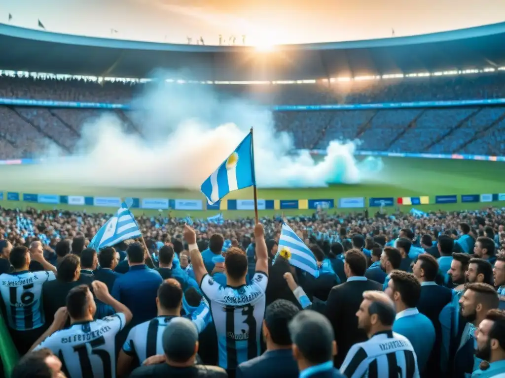 Apasionante derbi histórico de fútbol en Uruguay con fans y jugadores en competencia intensa