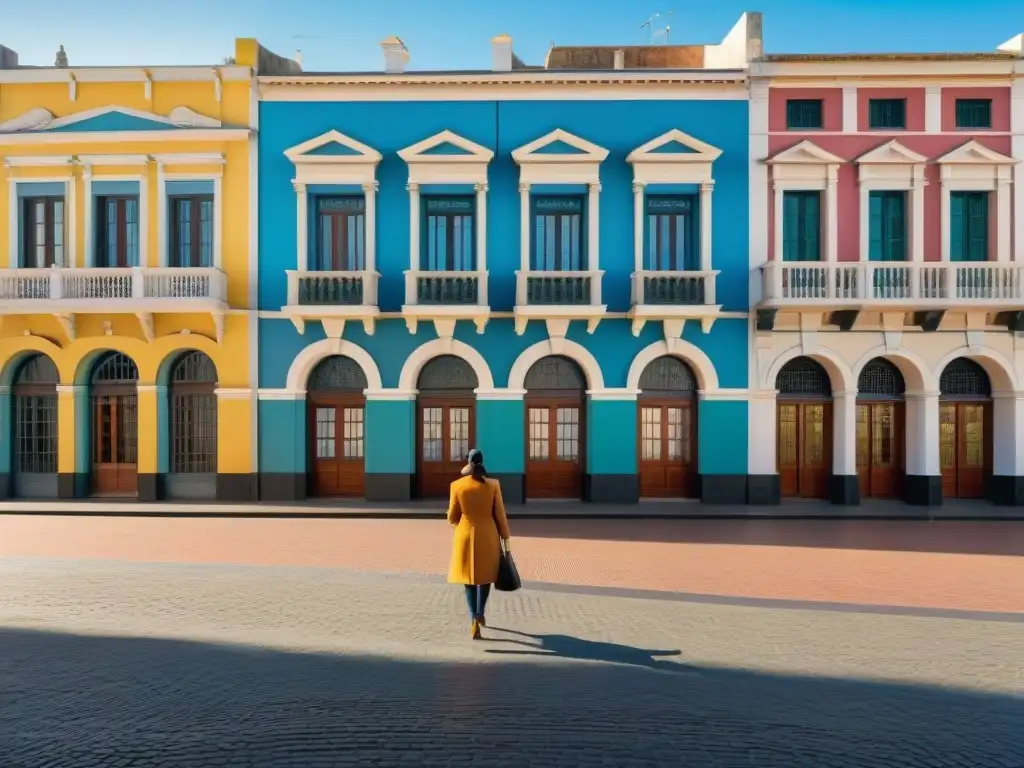 Fotografiando la arquitectura colonial de Uruguay en la histórica Plaza Independencia, con sus detalles y colores vibrantes bajo la luz del sol