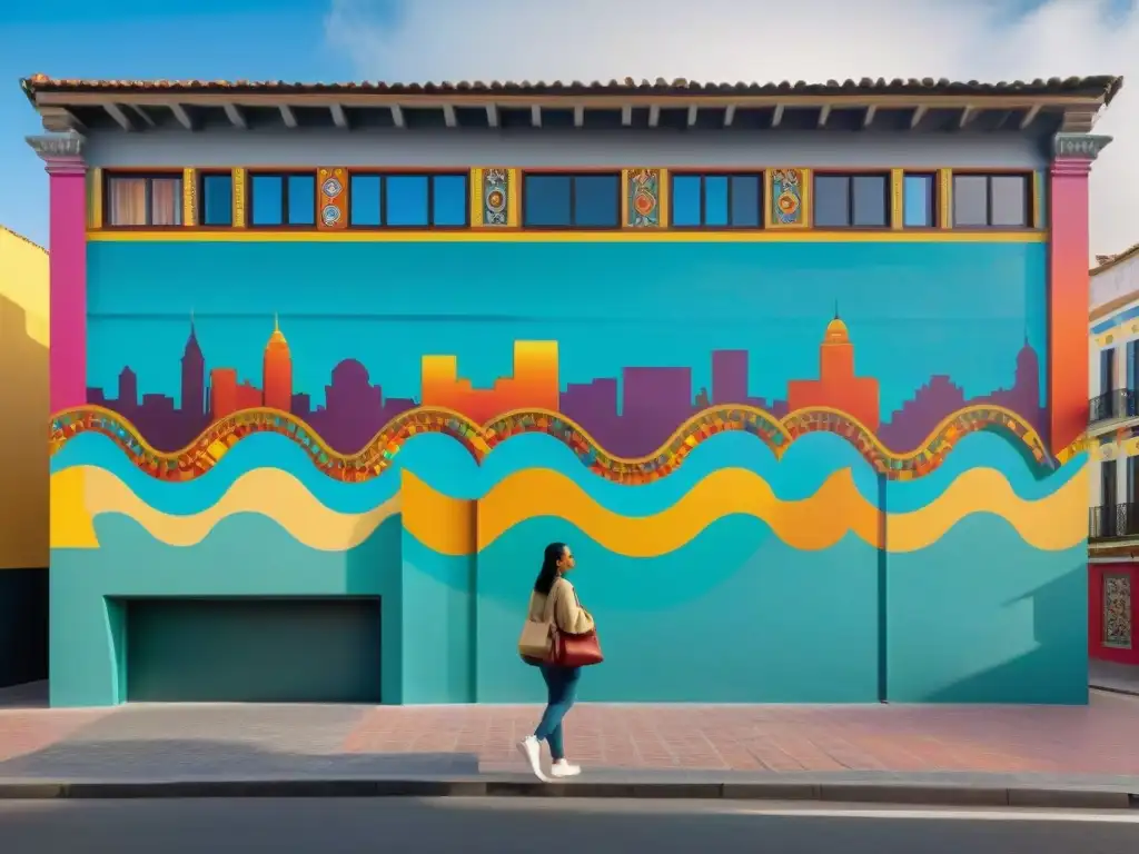 Mural vibrante en Rivera: fusión cultural en arte urbano Explorando Rivera arte urbano frontera: Mural vibrante fusiona elementos culturales en detallada obra de arte callejero