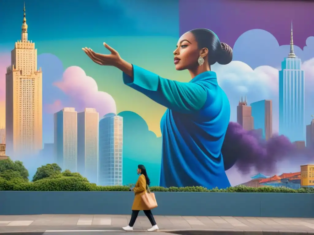 Mural vibrante de culturas diversas en la ciudad Explorando Rivera arte urbano frontera: Mural vibrante fusiona culturas en la ciudad