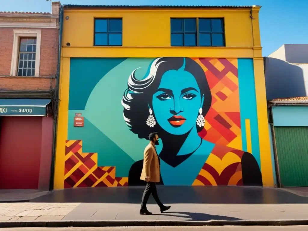 Arte urbano en Uruguay: mural vibrante de artista local en un callejón soleado