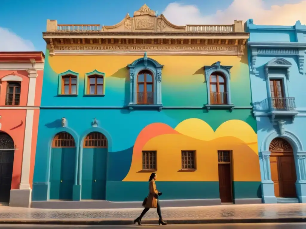 Arte urbano vibrante fusionado con arquitectura colonial en Uruguay