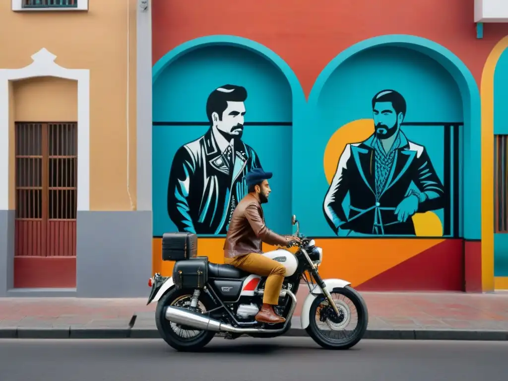 Arte urbano en Uruguay: mural vibrante que fusiona tradición y modernidad con gauchos en motocicleta