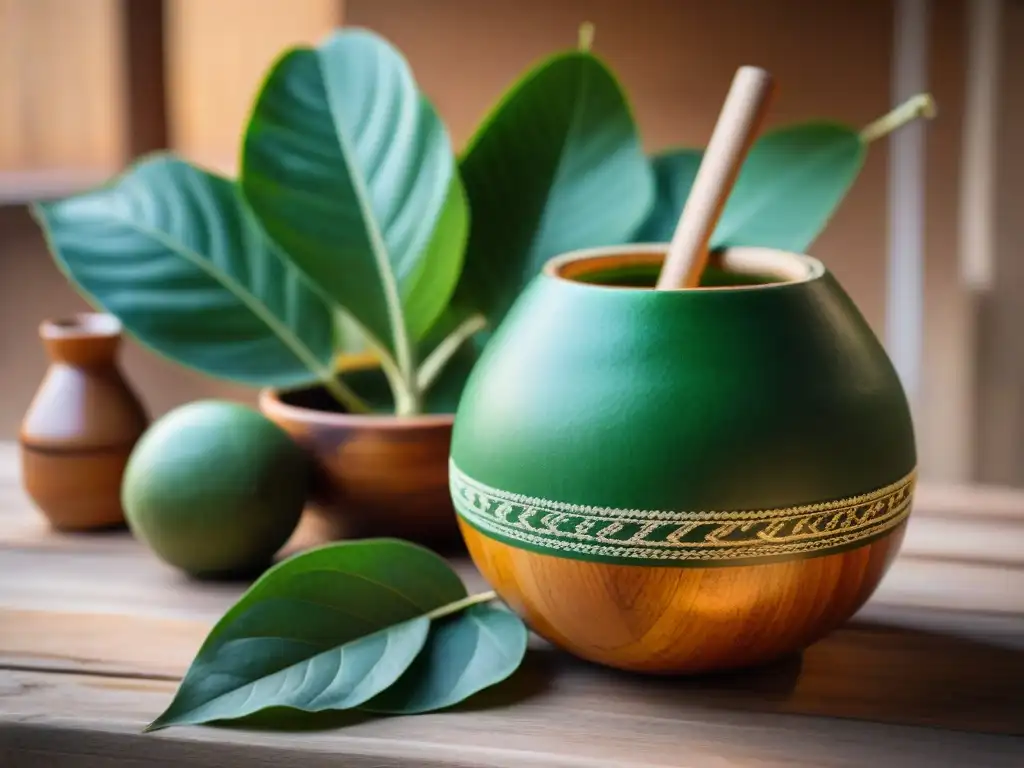 Preparación artesanal de mate con yerba y bombilla, evocando la Fiesta Nacional del Mate Uruguay