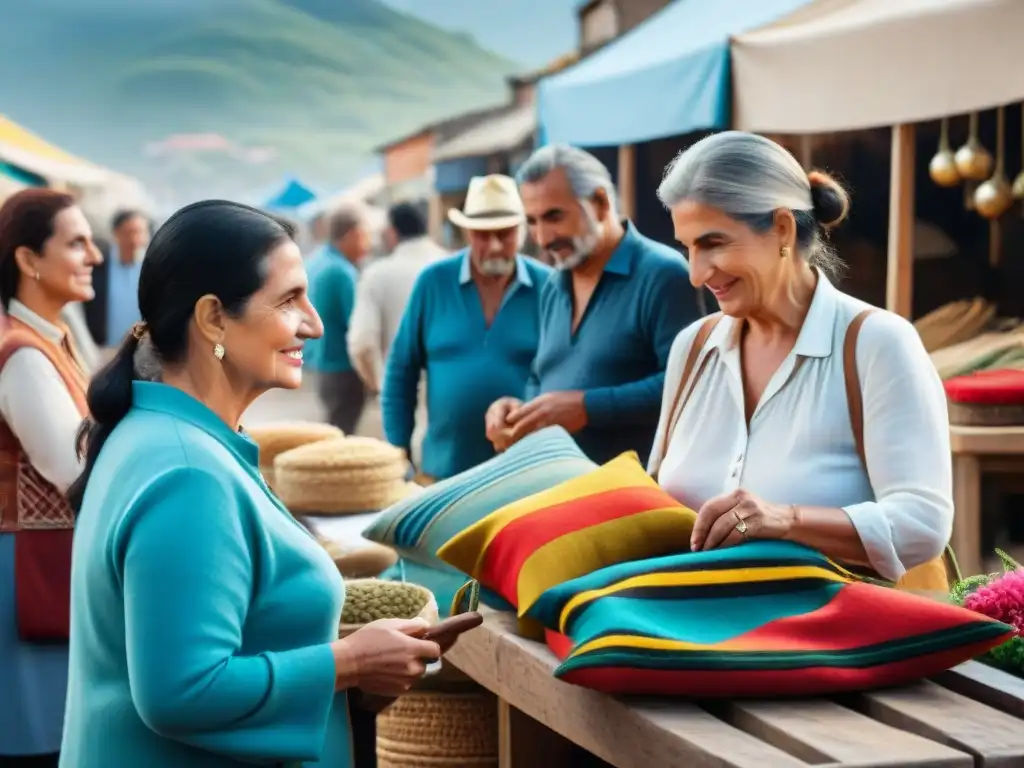 Artesanas uruguayas en mercado, reflejando orgullo y alegría