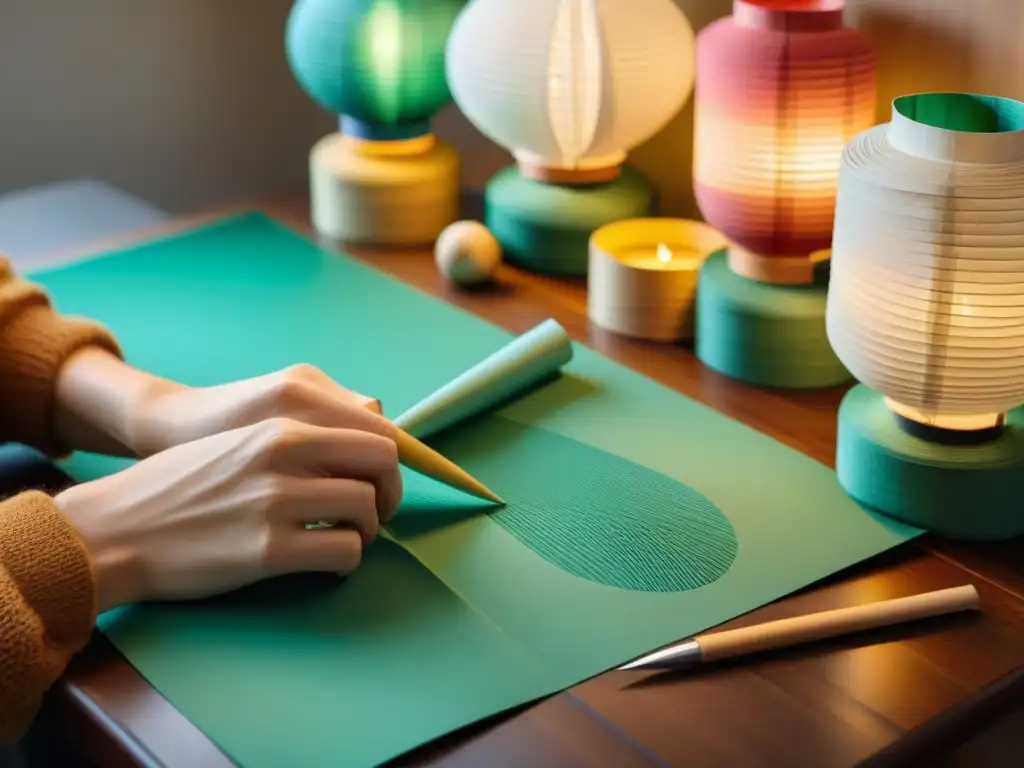 Un artesano experto crea decoración con papel reciclado sostenible, con destreza y pasión en su taller luminoso