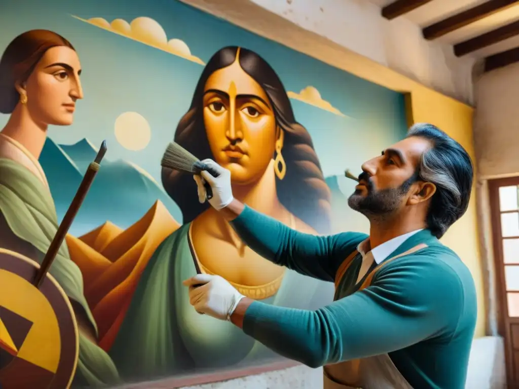 Un artesano restaura con pasión un mural centenario en Uruguay, preservación del patrimonio cultural