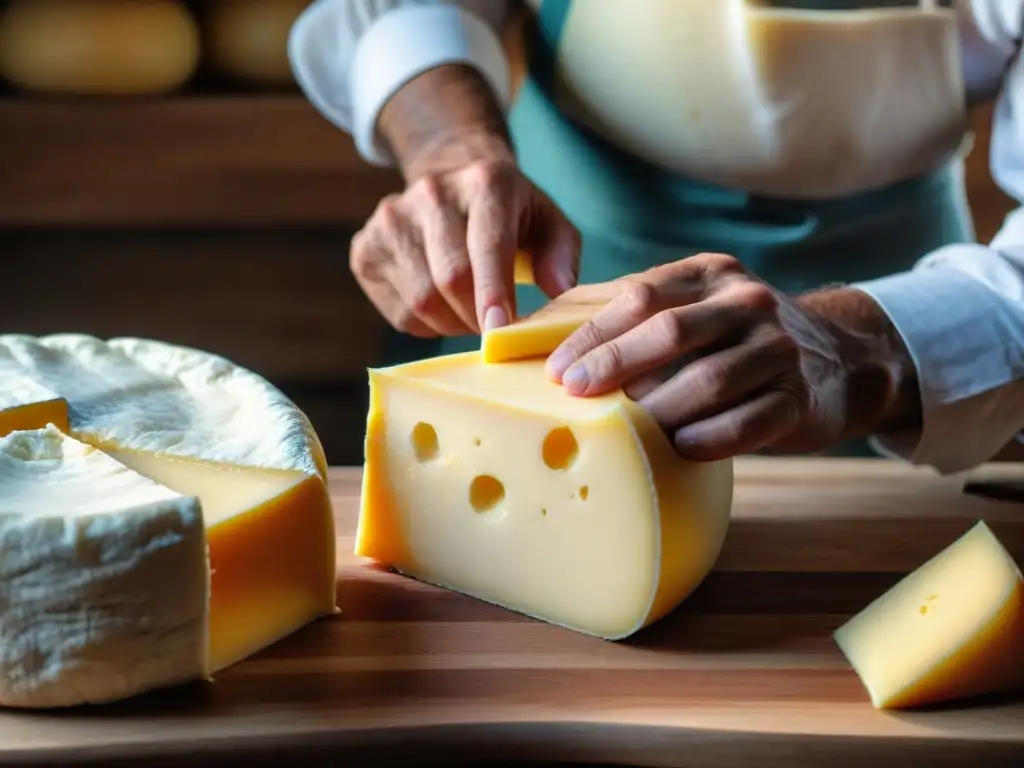 Artesano elaborando queso uruguayo, reflejando tradición y dedicación en la Ruta del queso en Uruguay