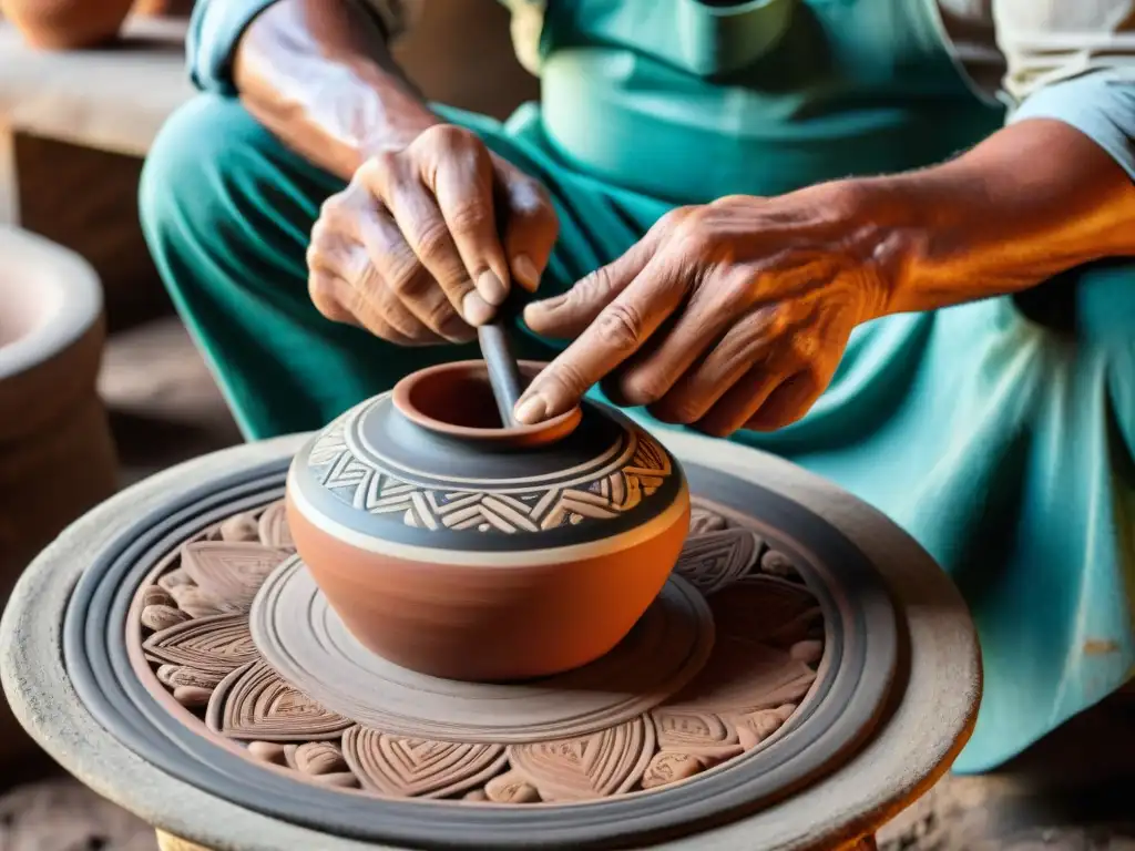 Artesano uruguayo moldeando cerámica tradicional, reflejando la riqueza cultural y artesanal