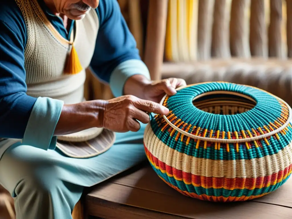 Un artesano uruguayo tejiendo cestas tradicionales con materiales locales en talleres de cestería tradicional en Uruguay