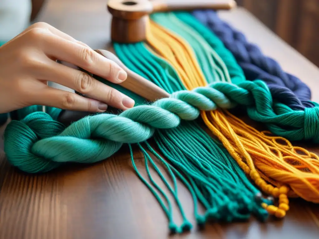 Artesanía uruguaya: creando intrincados nudos de macramé Un artesano uruguayo crea con destreza un intrincado macramé, destacando la artesanía en Uruguay
