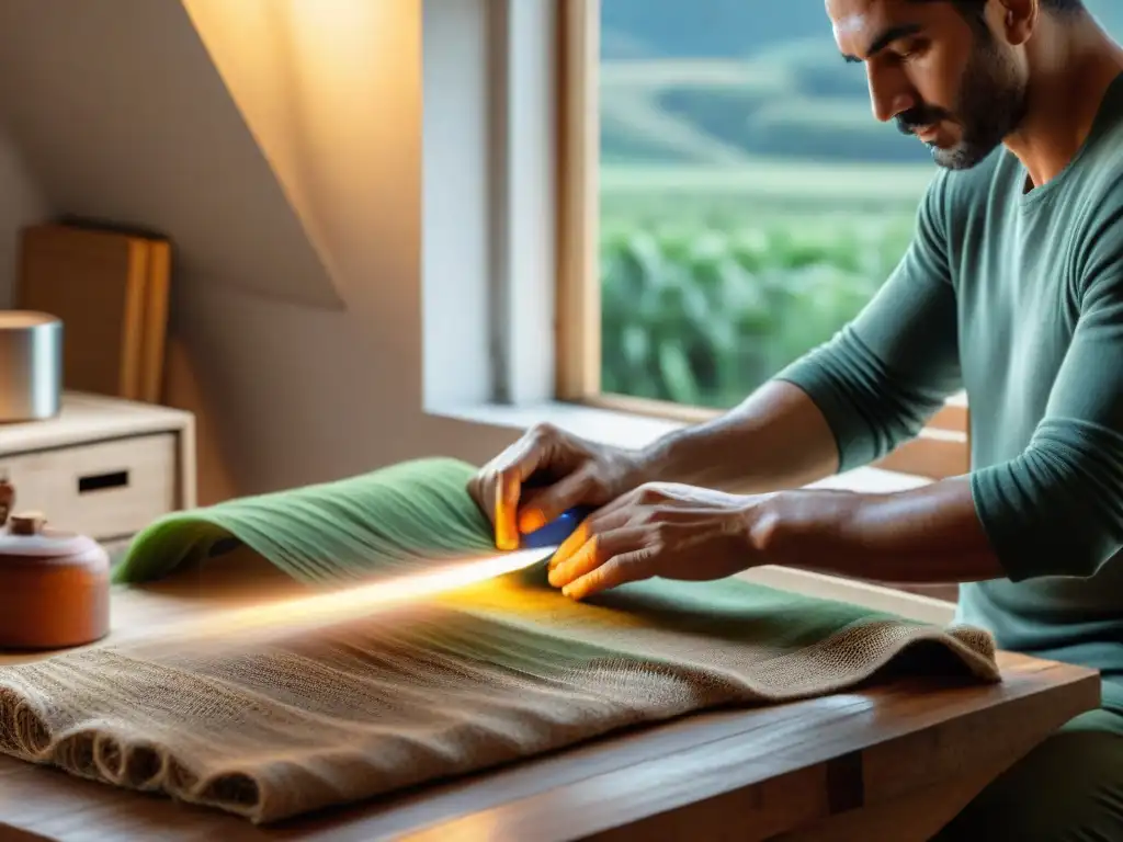 Un artesano uruguayo crea embalaje sostenible con destreza, reflejando la tradición y cuidado del medio ambiente en Uruguay