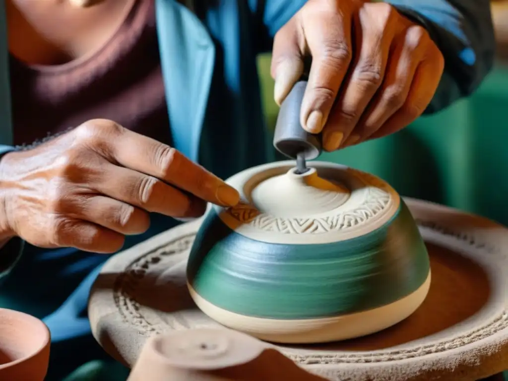 Un artesano uruguayo experto creando una pieza de cerámica tradicional en la Ruta del Tesoro Artesanal Uruguay