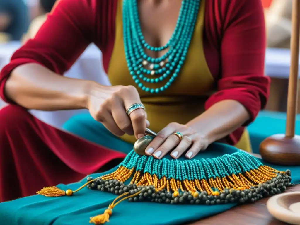 Artesano uruguayo creando joyas en feria