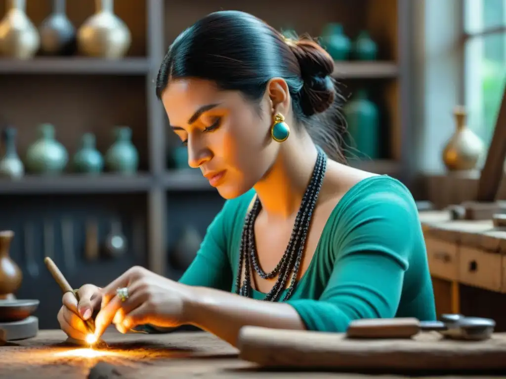 Un artesano uruguayo crea joyas únicas en su taller de joyería artesanal en Uruguay, demostrando precisión y dedicación