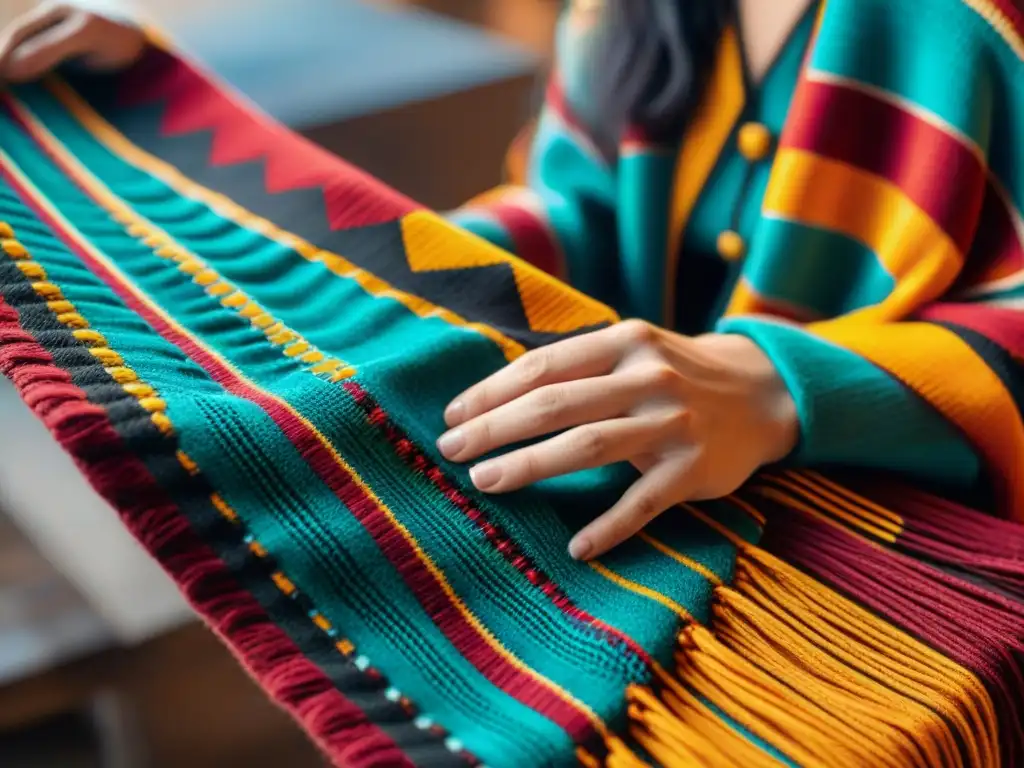 Artesano uruguayo creando un poncho tradicional con diseño de moda inspirado en Uruguay