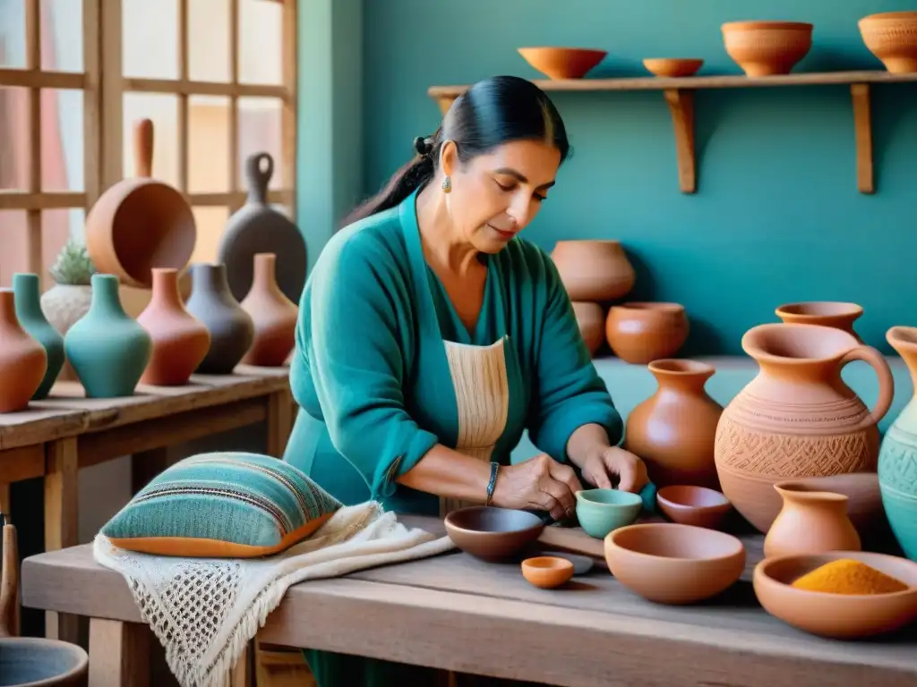 Artesanos uruguayos creando souvenirs en mercado