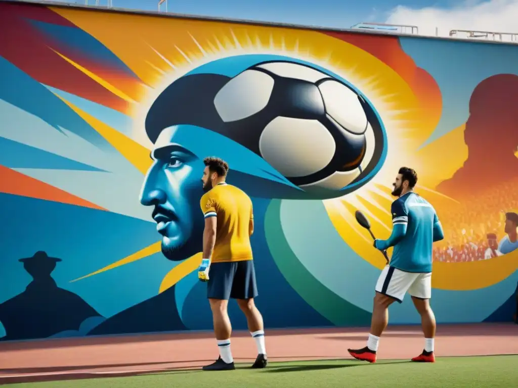 Artistas uruguayos inspirados pintan mural épico de fútbol en estadio, fusionando creatividad y pasión