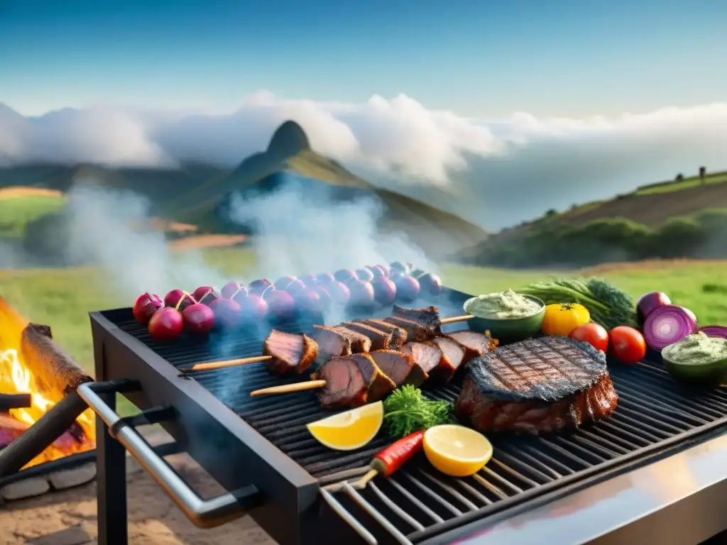 Un asado tradicional uruguayo en el campo con gauchos y chimichurri