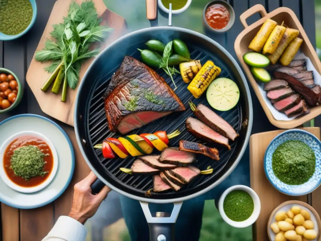 Un asado tradicional uruguayo con ingredientes autóctonos, en un entorno campestre pintoresco