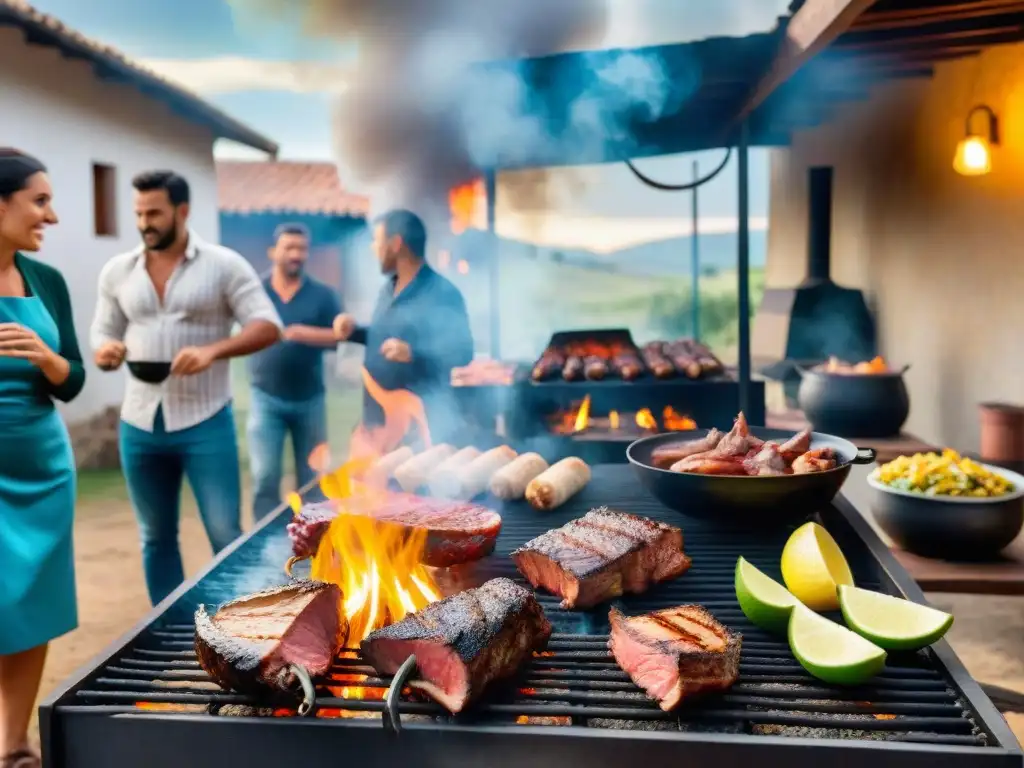 Reunión alrededor de un asado uruguayo en el campo