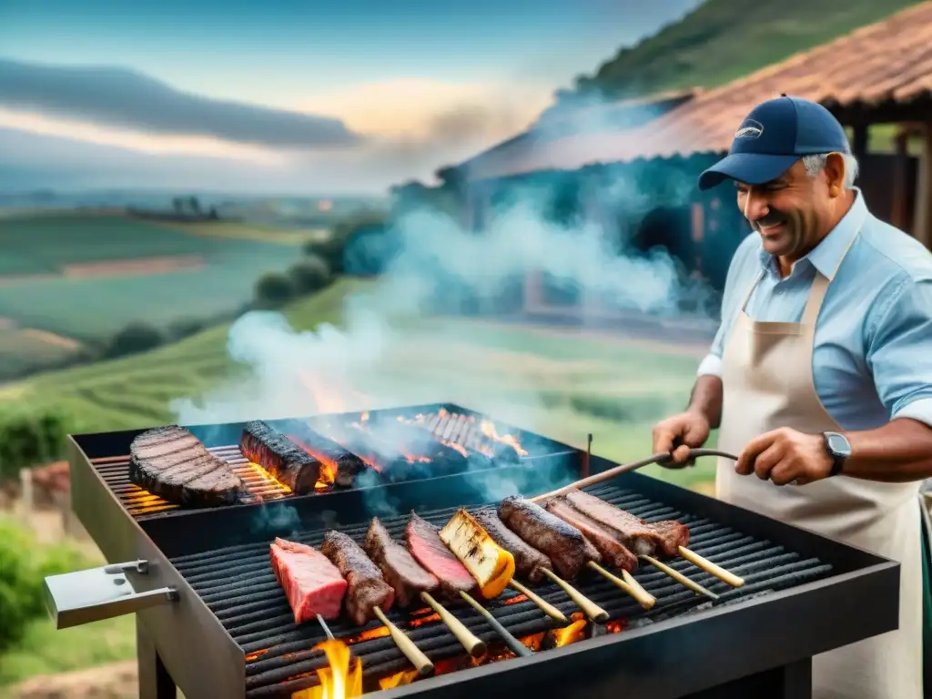 Un asador experto cocina cortes premium en parrilla uruguaya