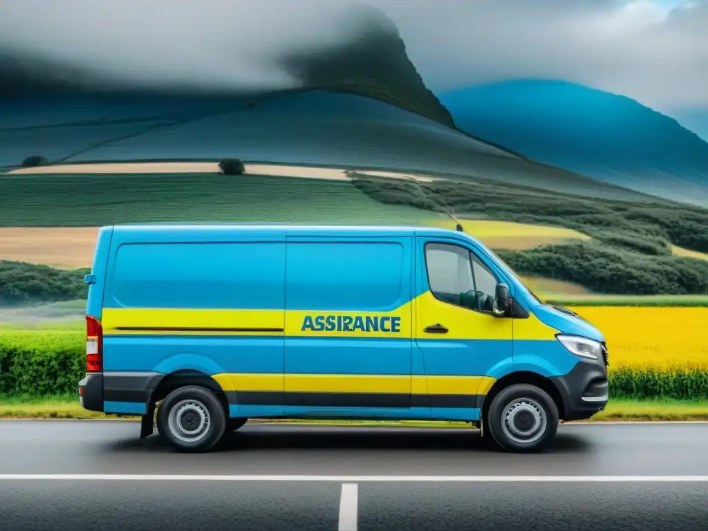 Van de asistencia en carretera en Uruguay, paisaje verde y cielo azul transmiten seguridad