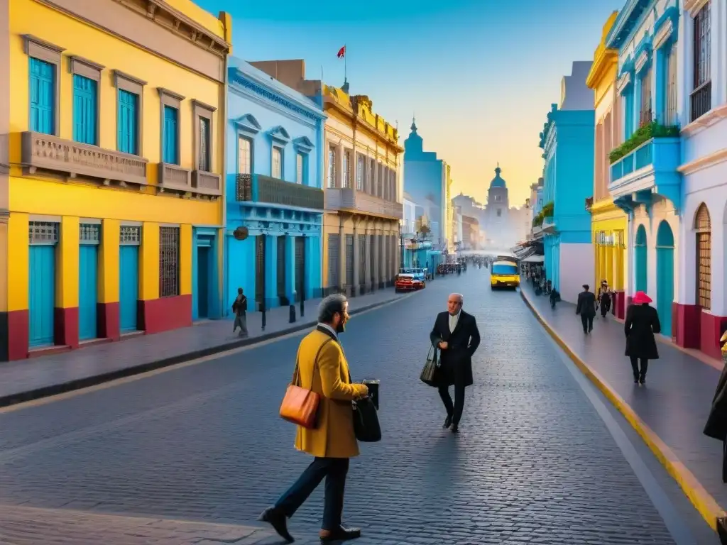 Un atardecer dorado en las bulliciosas calles de Montevideo, Uruguay