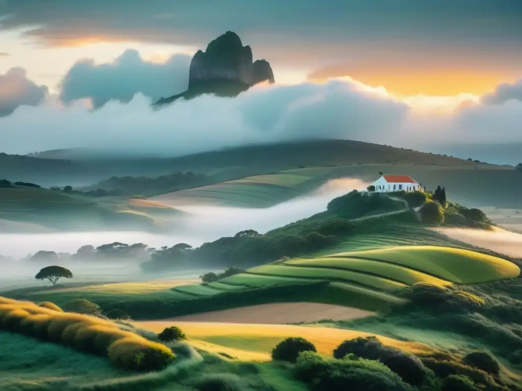 Un atardecer dorado sobre un paisaje sereno en Uruguay con hotel boutique integrado