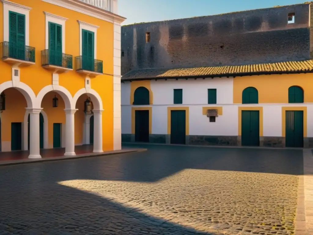 Atardecer dorado en Plaza Mayor de Colonia del Sacramento, Patrimonio arquitectónico de Colonia del Sacramento