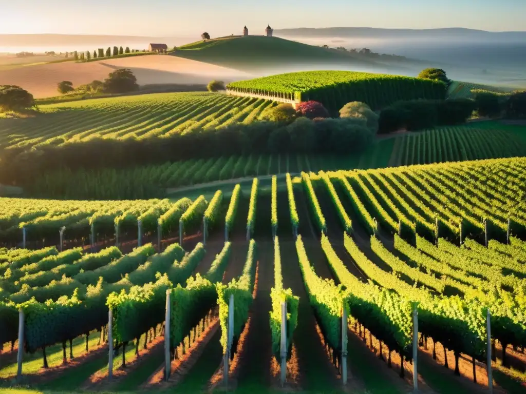 Un atardecer dorado en un viñedo de Uruguay