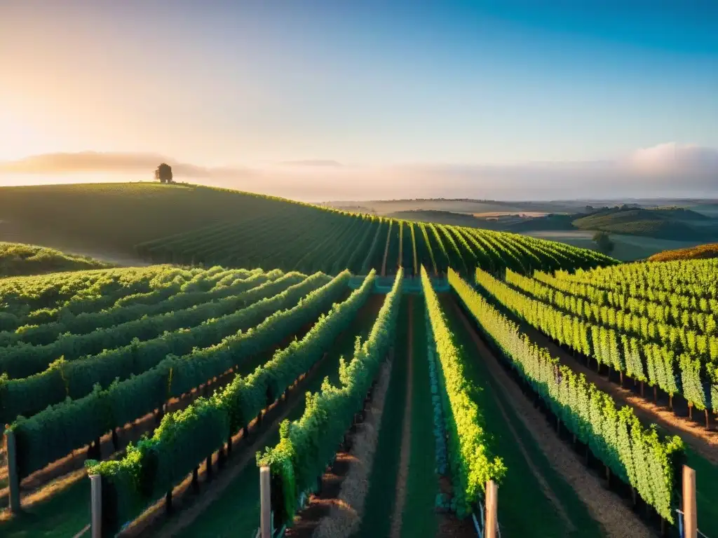 Atardecer dorado sobre viñedos uruguayos en Rutas del vino en Uruguay