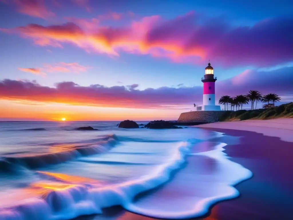 Un atardecer hipnótico en Punta del Este, Uruguay, con tonos naranjas, rosados y morados pintando el cielo