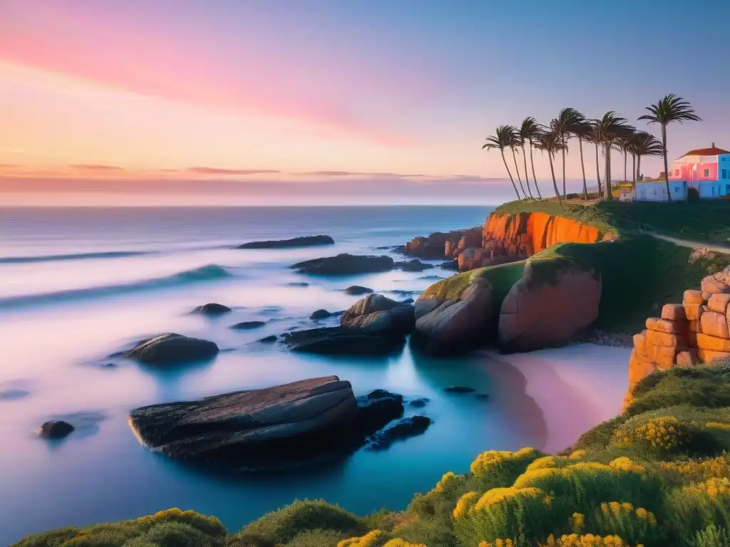 Un atardecer impresionante sobre los acantilados costeros de Punta del Este, Uruguay